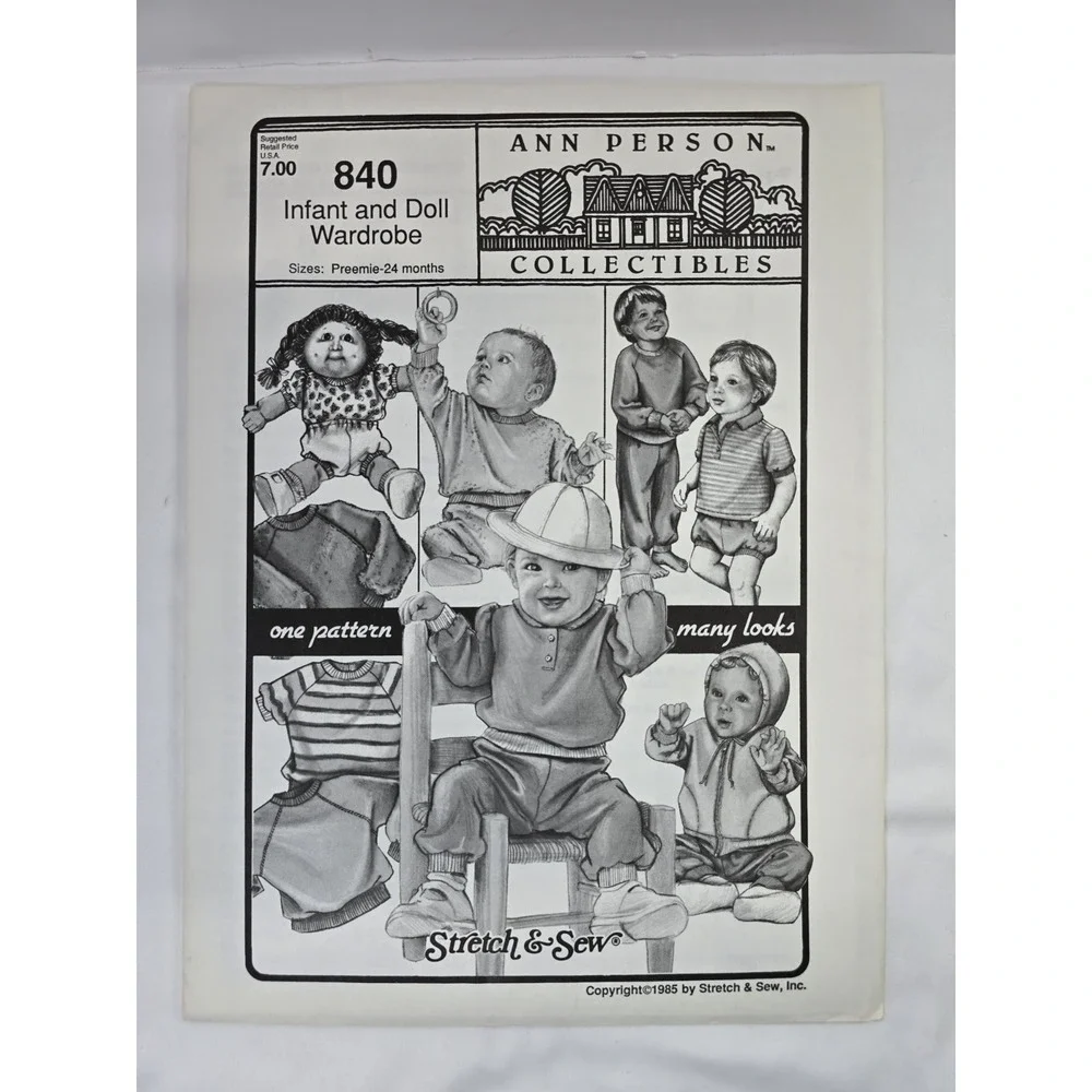 Vintage 1990s Stretch & Sew Ann Person Sewing Patterns 840 - Infant And Doll